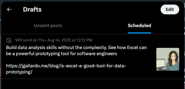 Screenshot of a list of scheduled posts on X
